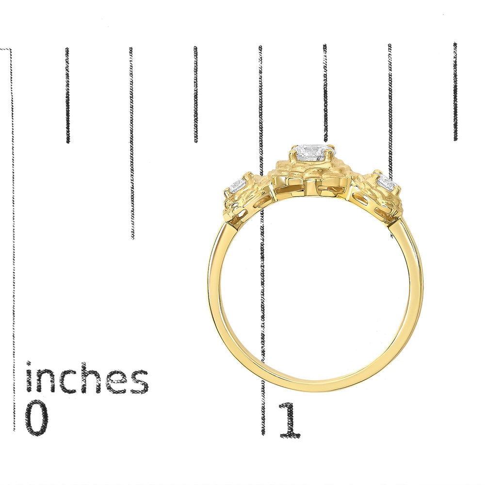 14K Yellow Gold Plated Sterling Silver 1/2 Cttw Lab Grown Diamond Floral 3-Stone Ring