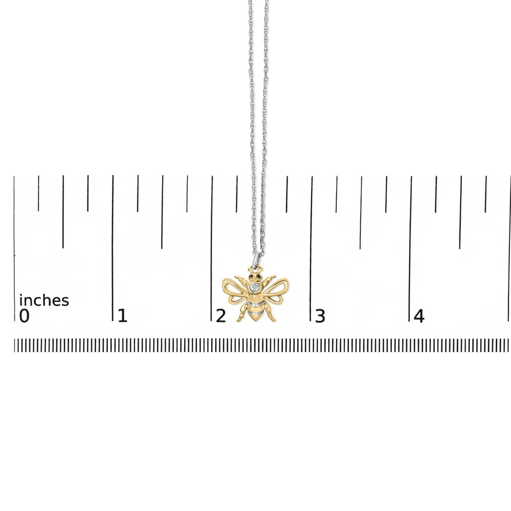 14K Yellow Gold Plated Sterling Silver Diamond Accent Bee Pendant Necklace