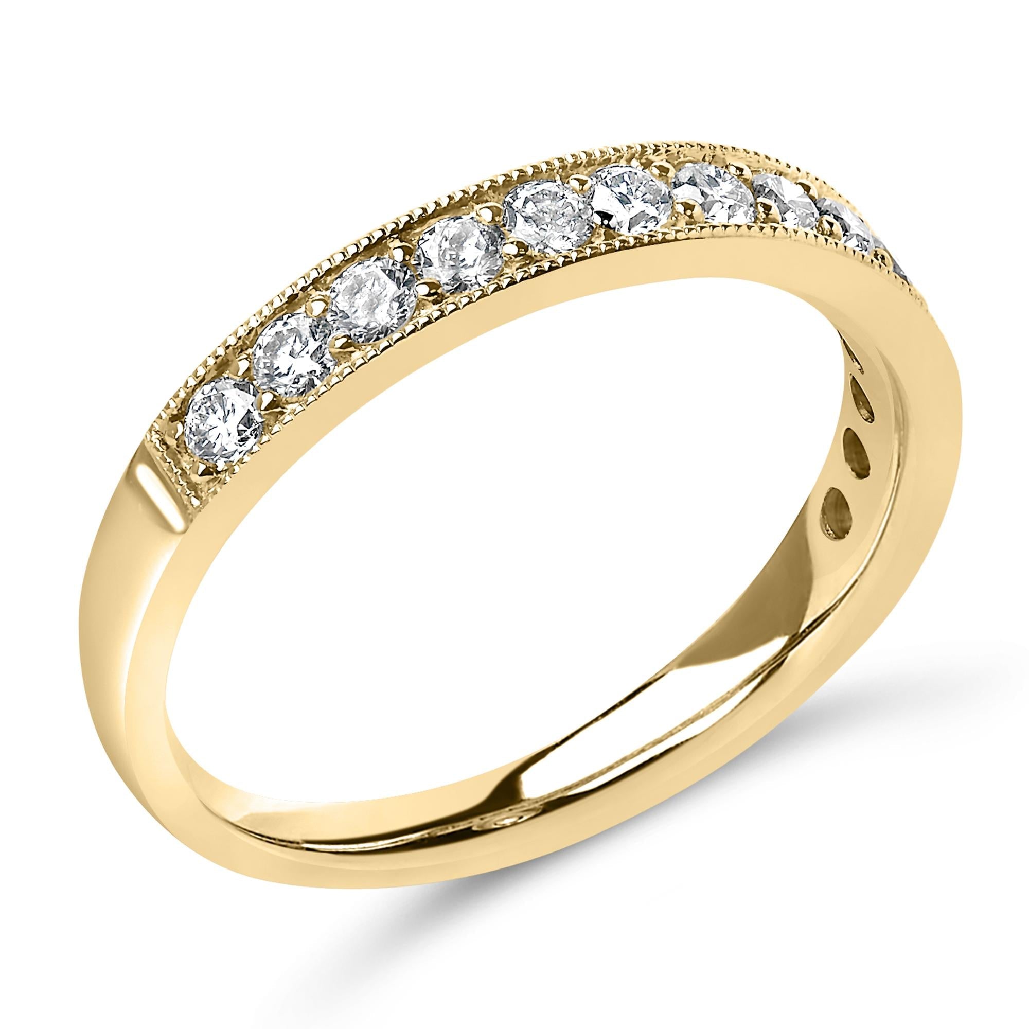 14K Gold 1/2 Cttw Round Diamond Milgrain Wedding Band