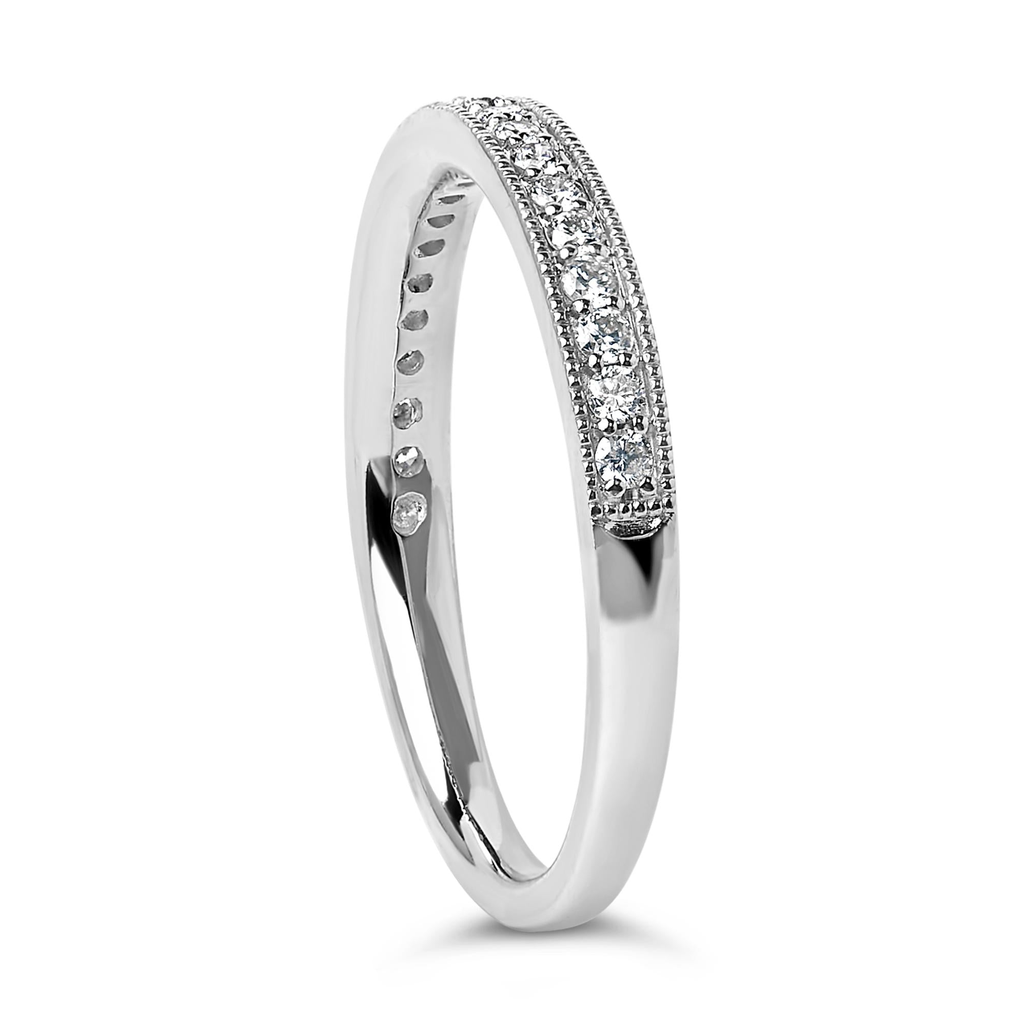 14K Gold 1/4 Cttw Round Diamond Milgrain Wedding Band