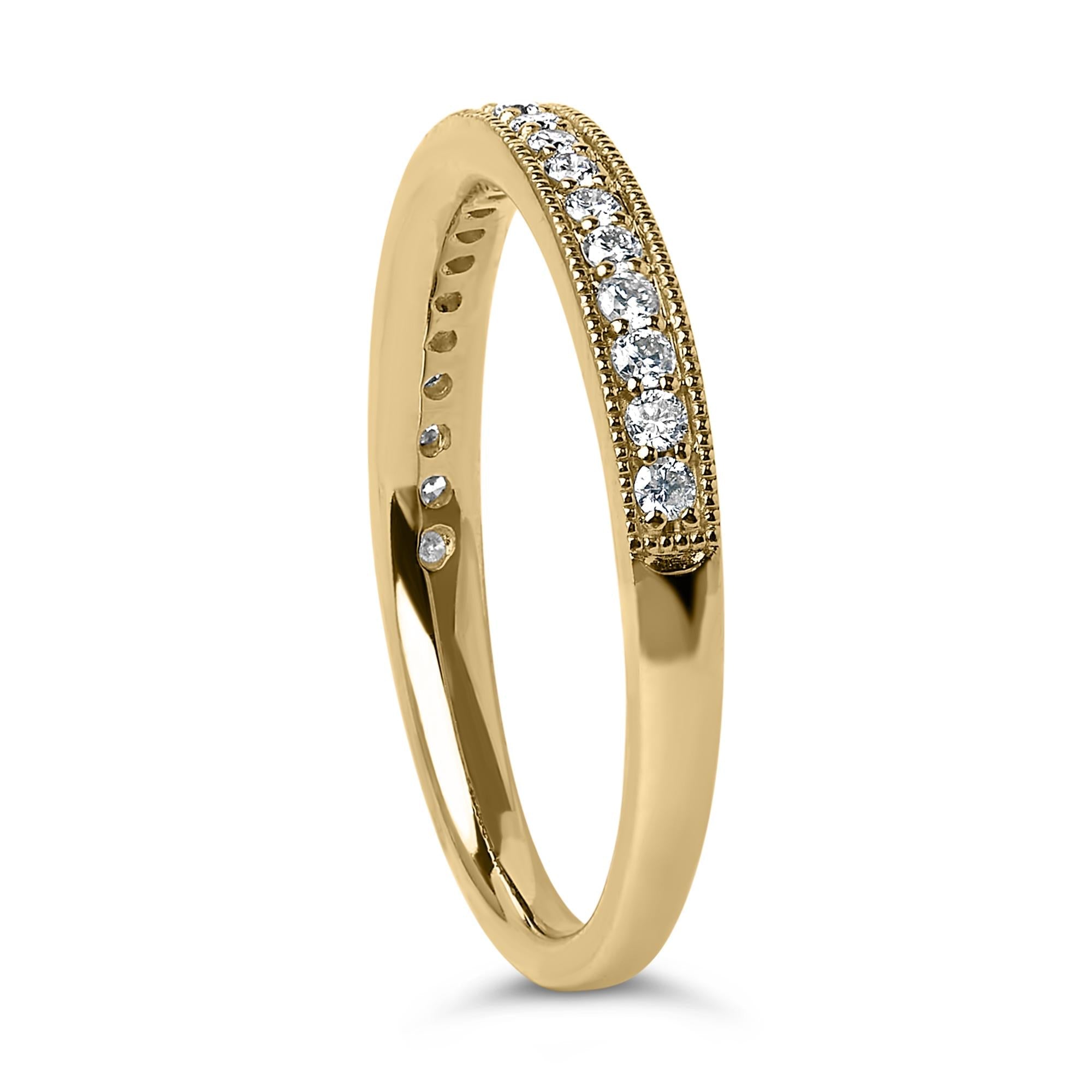 14K Gold 1/4 Cttw Round Diamond Milgrain Wedding Band