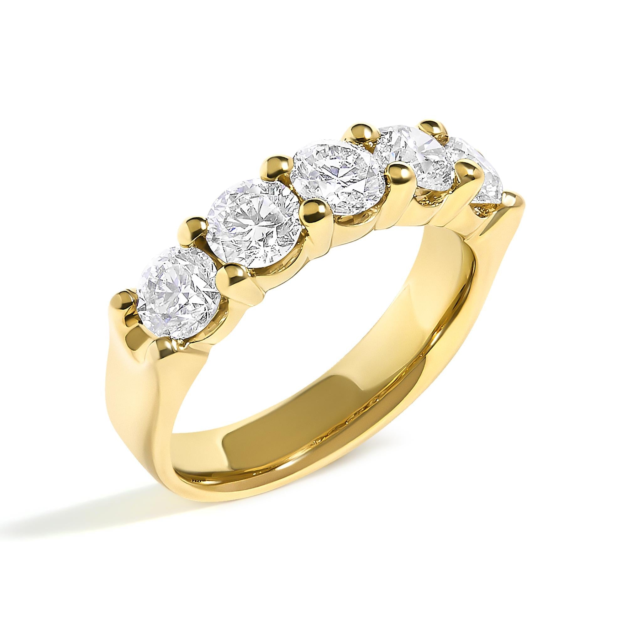 14K Gold 2.0 Cttw Round Diamond Five-Stone Band Ring