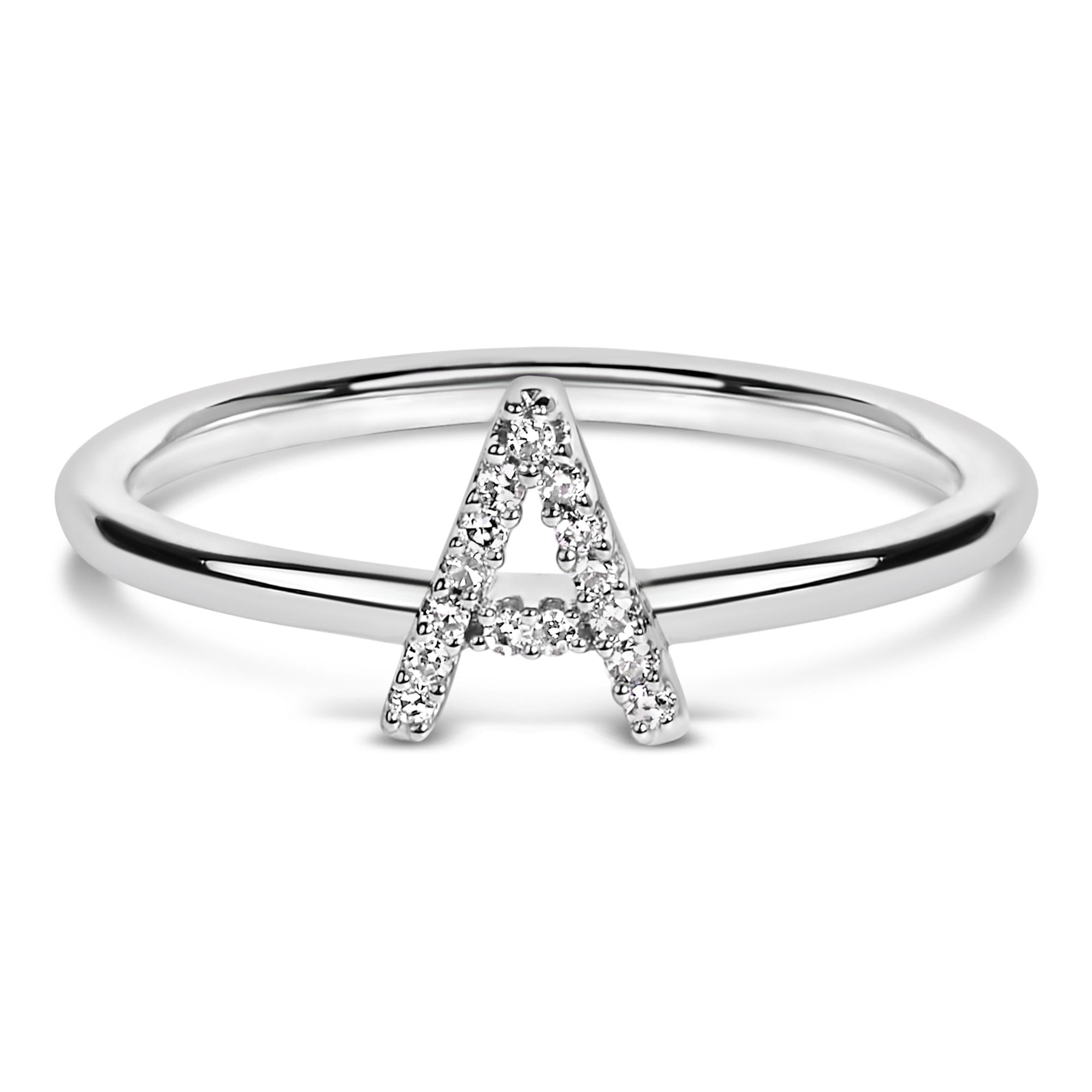 10K White Gold Diamond Accent Initial “A-Z” Ring