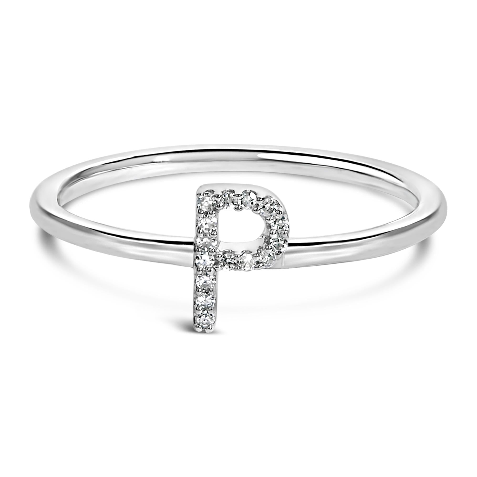 10K White Gold Diamond Accent Initial “A-Z” Ring