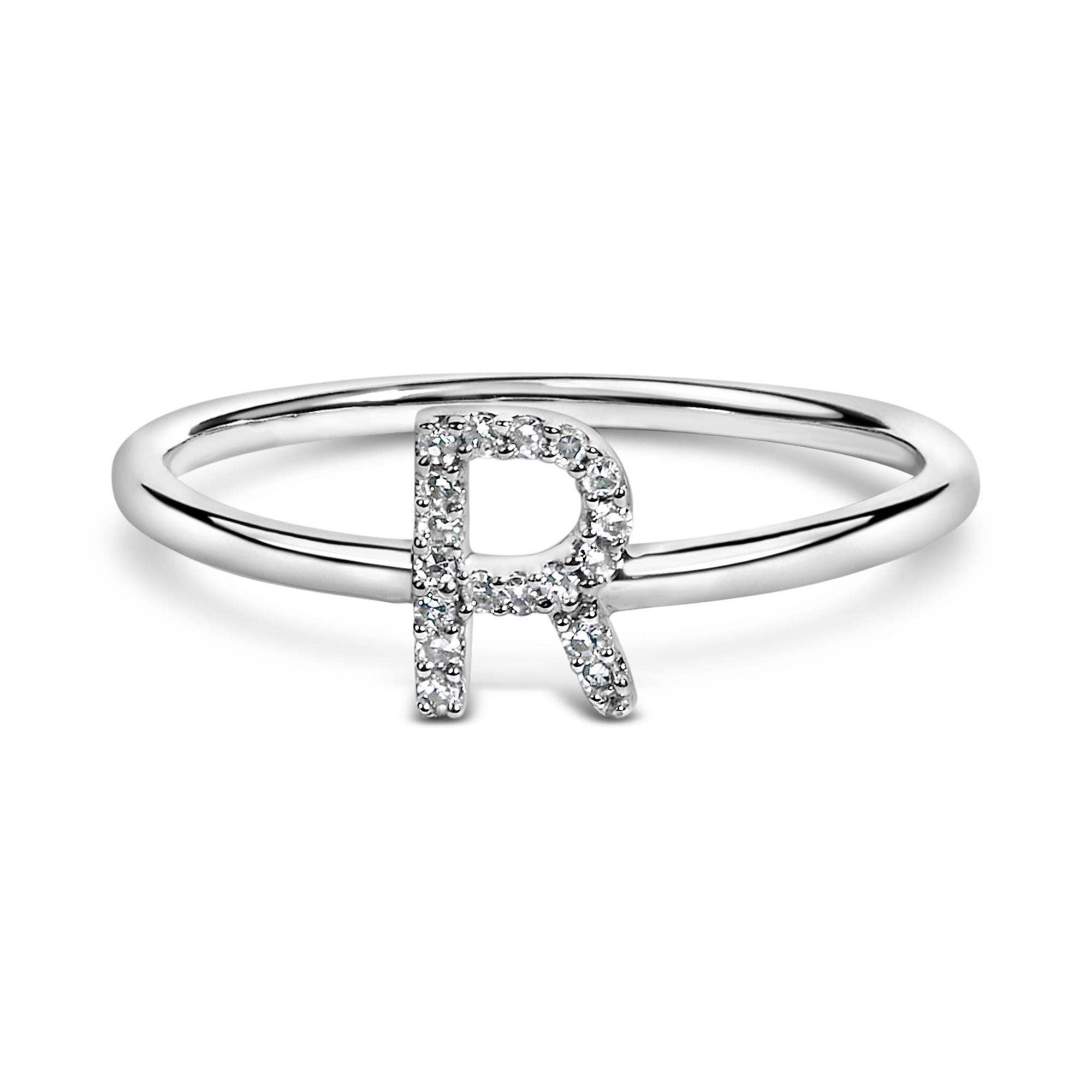 10K White Gold Diamond Accent Initial “A-Z” Ring