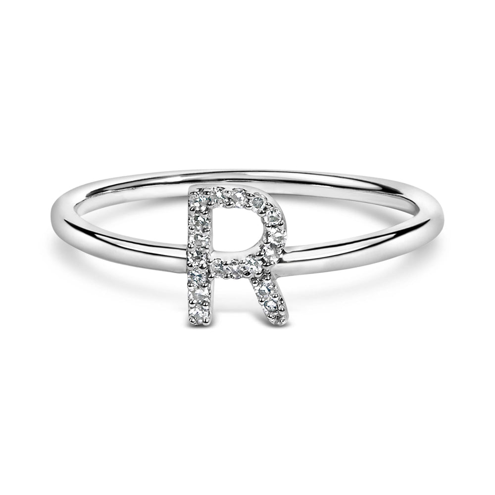 10K White Gold Diamond Accent Initial “A-Z” Ring