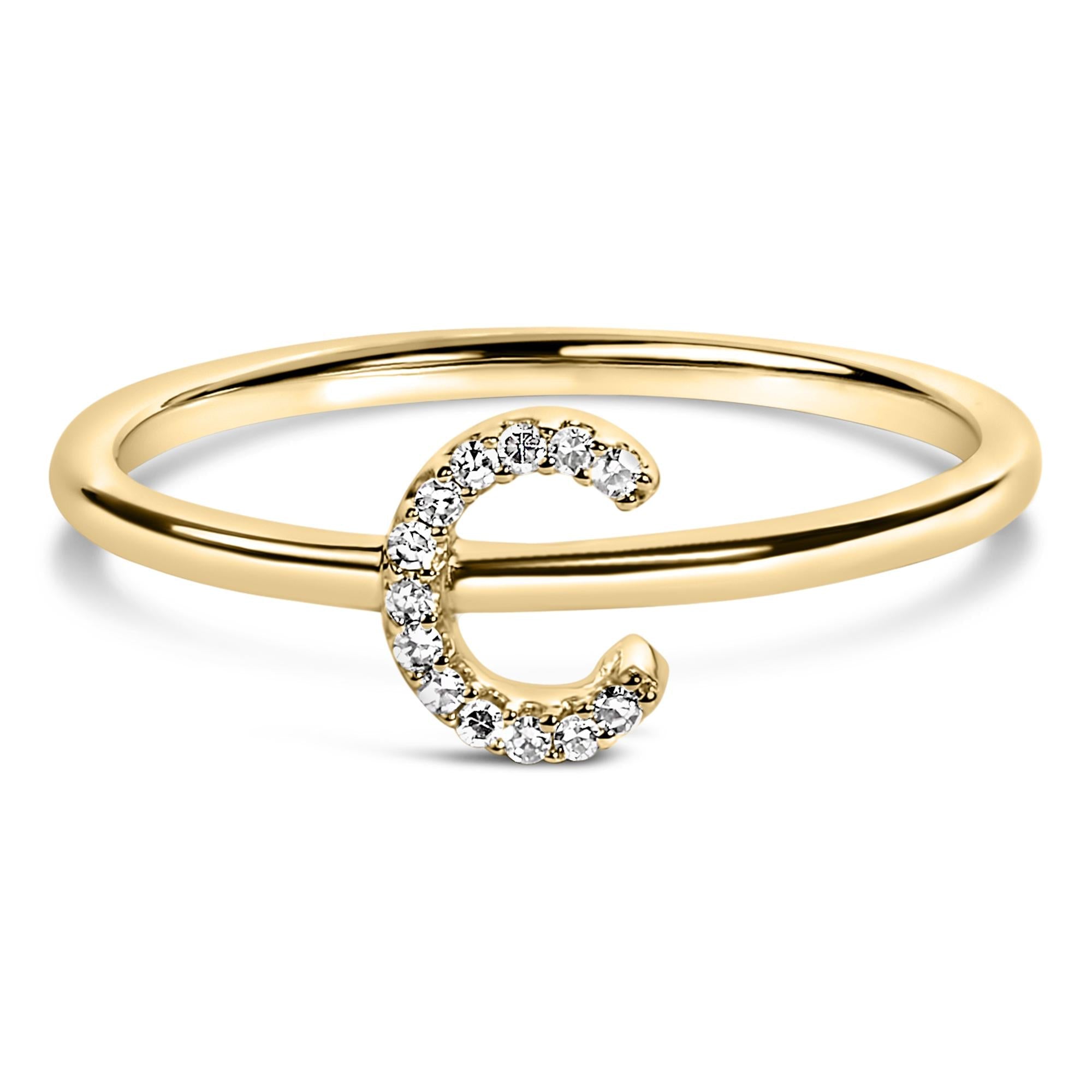 10K Yellow Gold Diamond Accent Initial “A-Z” Ring