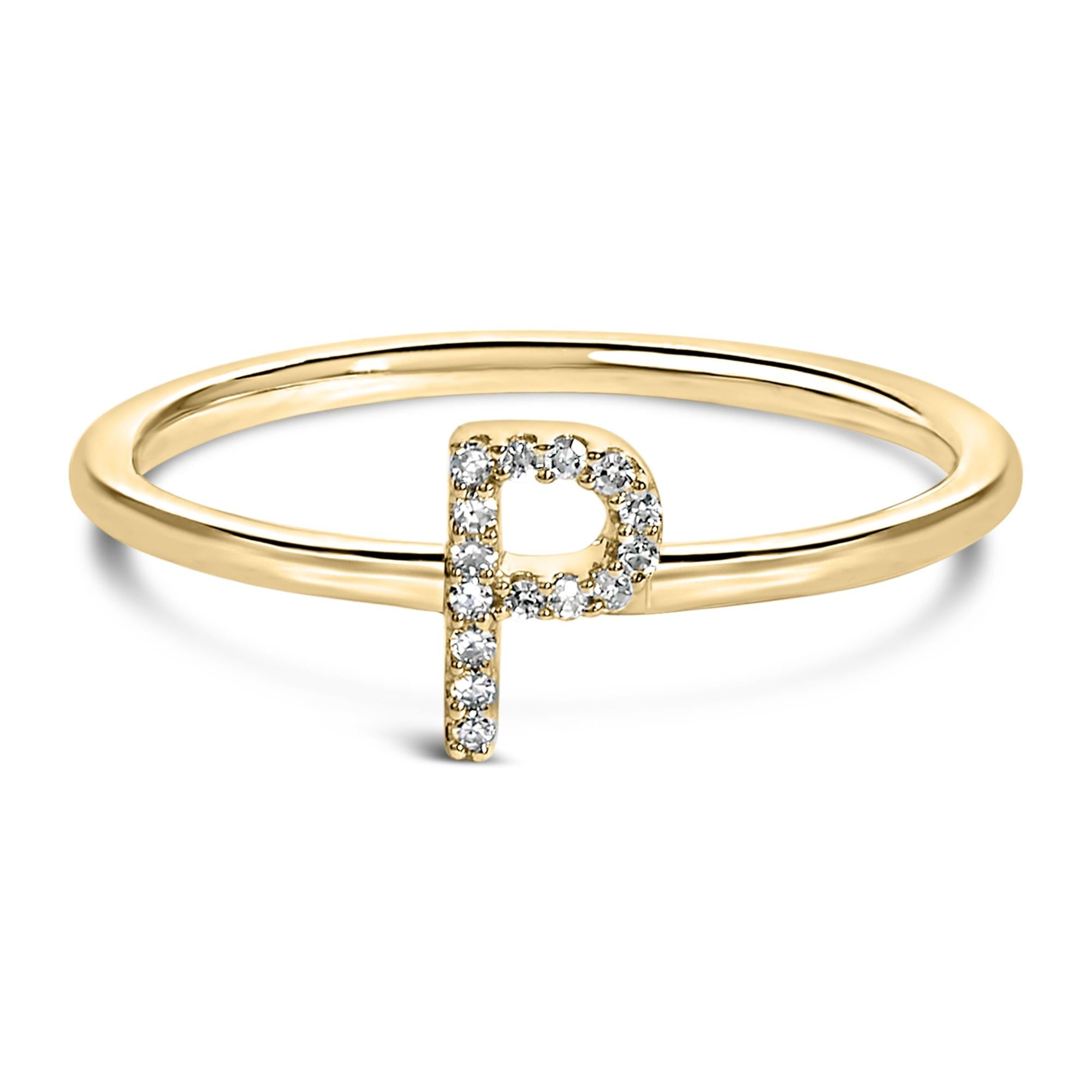 10K Yellow Gold Diamond Accent Initial “A-Z” Ring