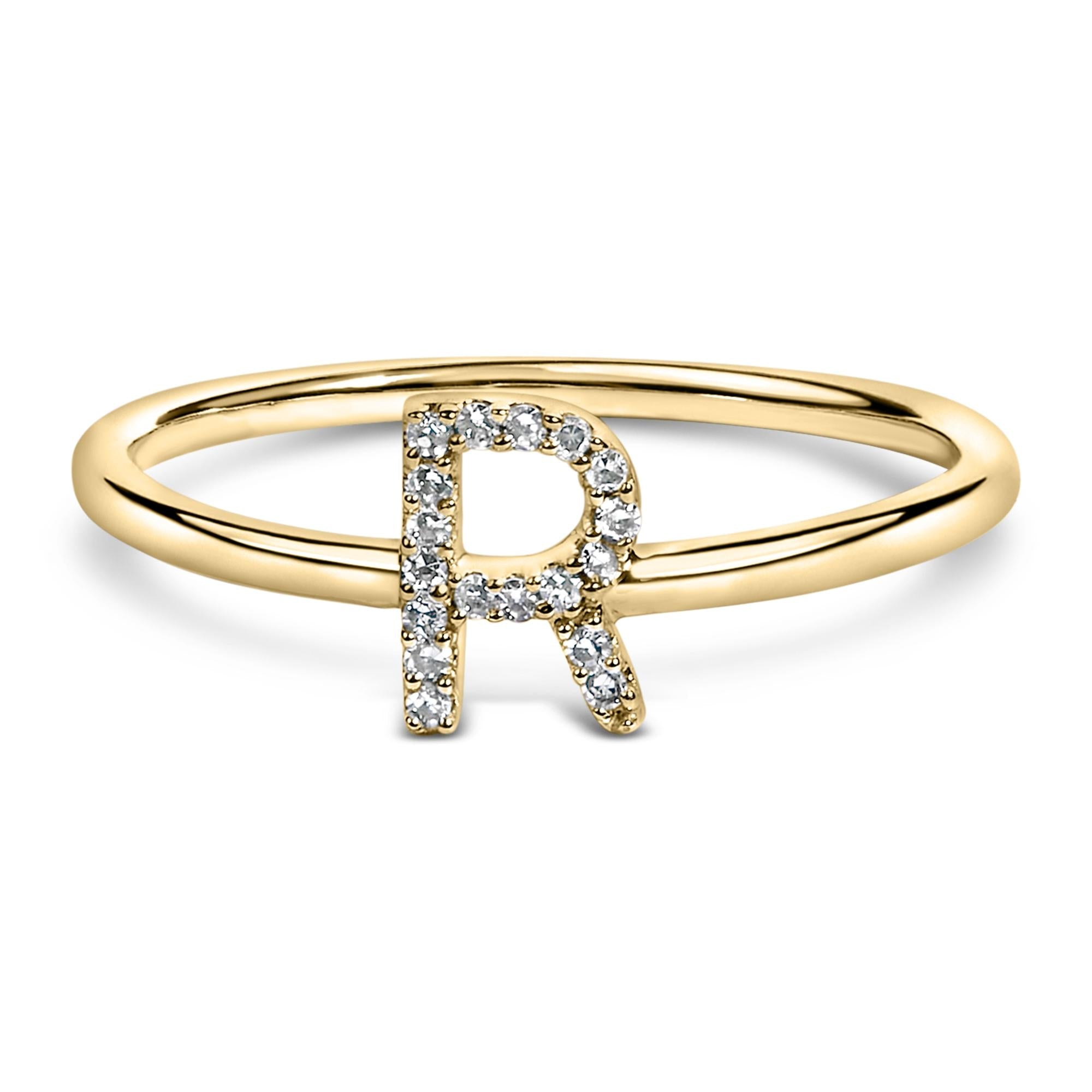 10K Yellow Gold Diamond Accent Initial “A-Z” Ring