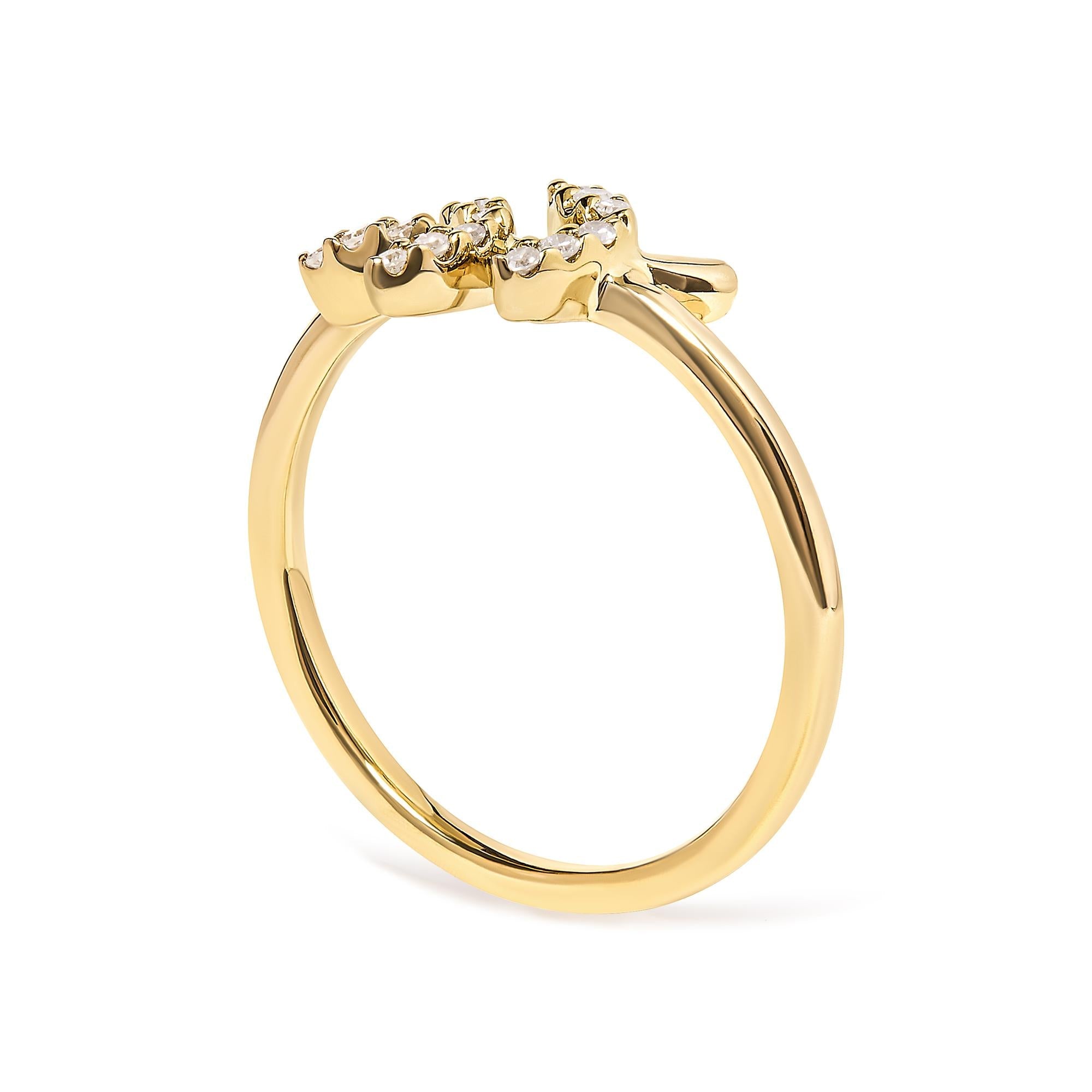10K Yellow Gold 1/10 Cttw Diamond Leaf and Branch Ring (H-I Color, I1-I2 Clarity)