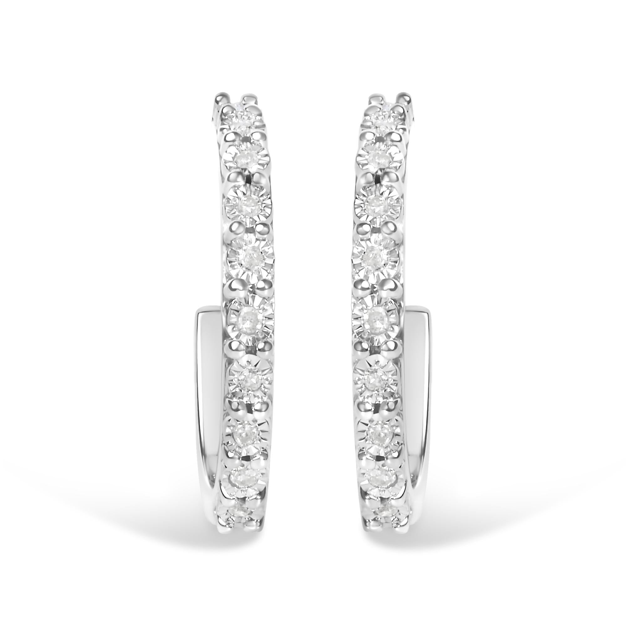 .925 Sterling Silver 1/10 Cttw Diamond Miracle Set J-Hoop Earring (I-J Color, I3 Clarity)