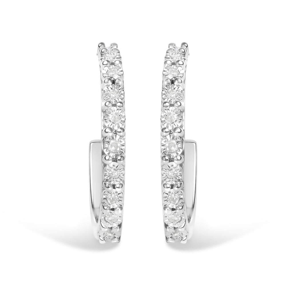 .925 Sterling Silver 1/10 Cttw Diamond Miracle Set J-Hoop Earring (I-J Color, I3 Clarity)