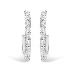.925 Sterling Silver 1/10 Cttw Diamond Miracle Set J-Hoop Earring (I-J Color, I3 Clarity)
