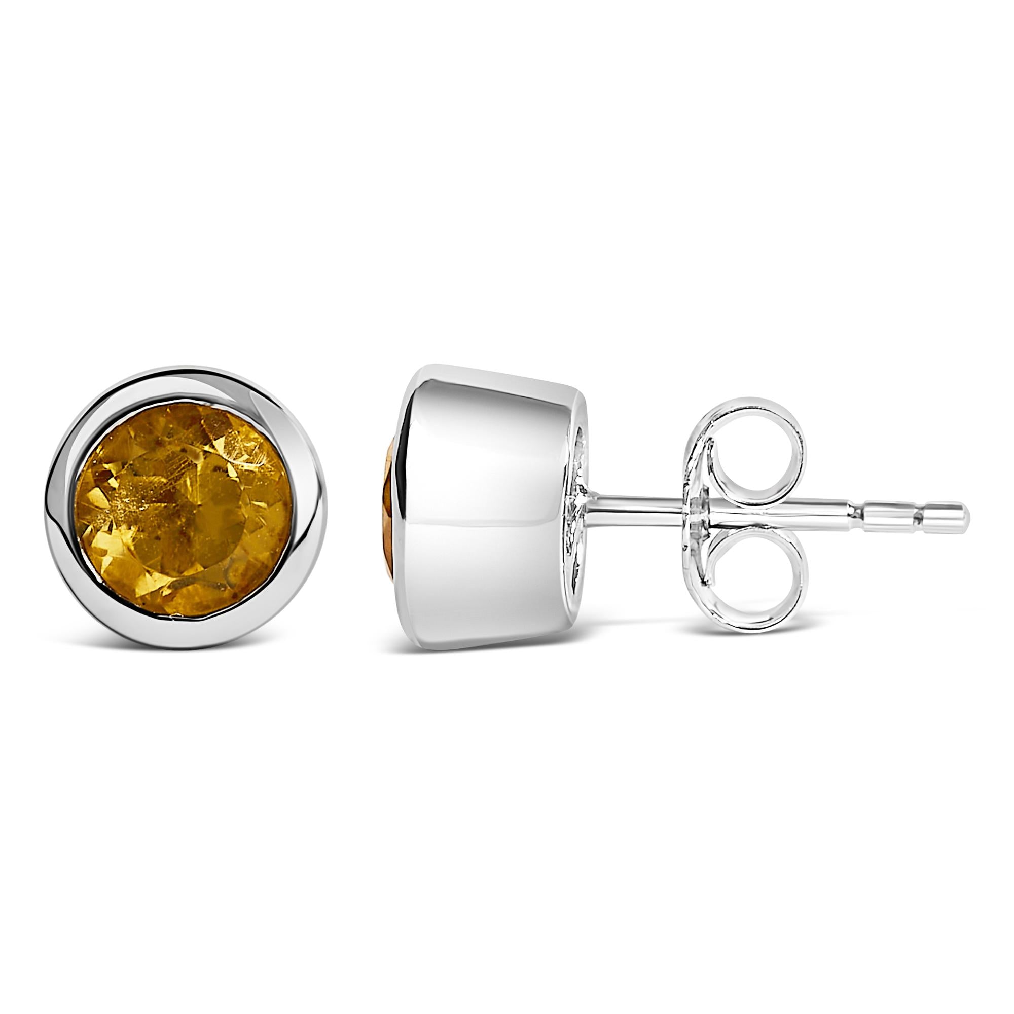.925 Sterling Silver 6MM Bezel Set Created Gemstone Solitaire Stud Earrings