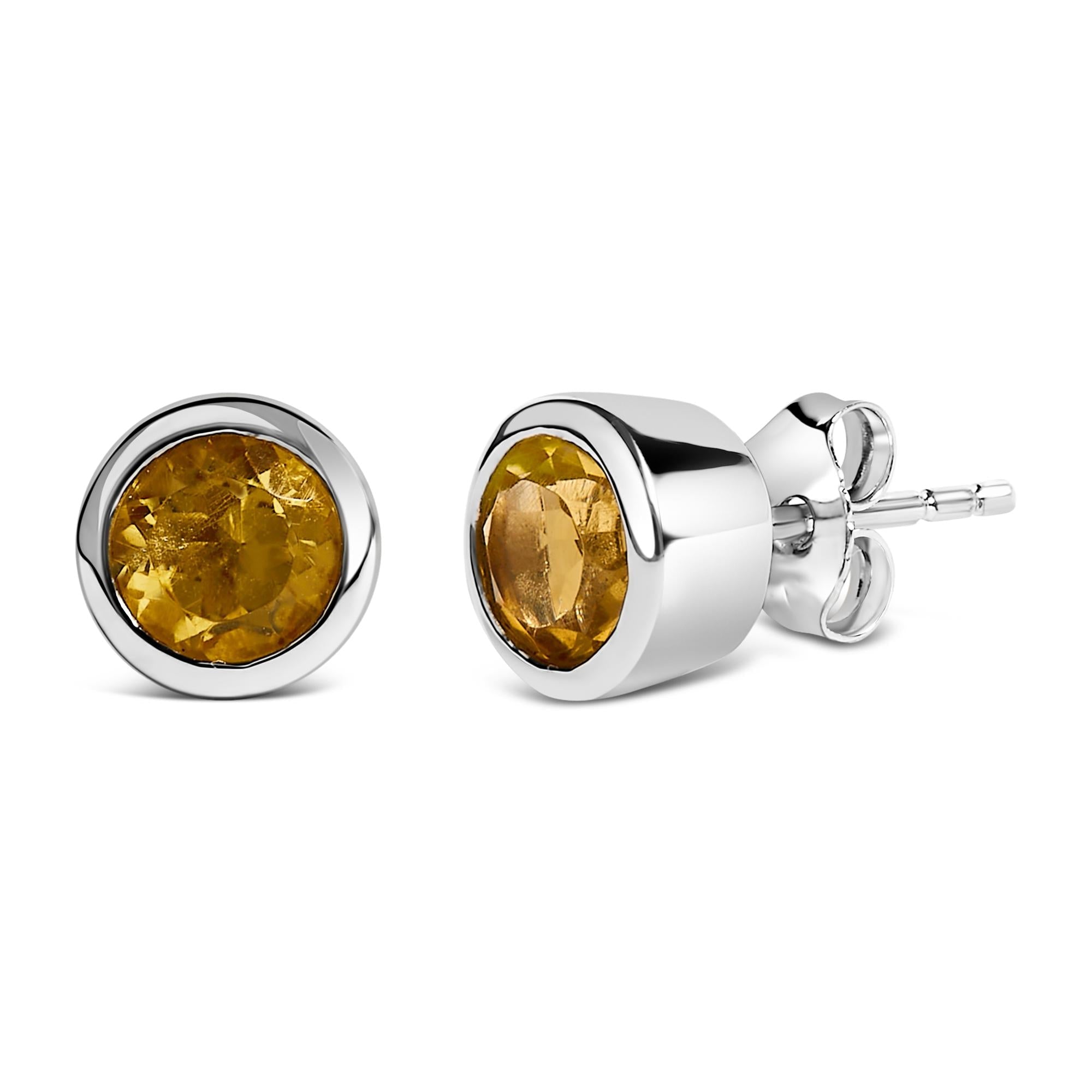 .925 Sterling Silver 6MM Bezel Set Created Gemstone Solitaire Stud Earrings