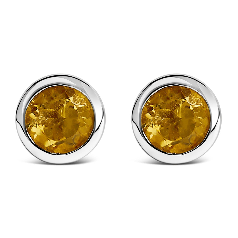 .925 Sterling Silver 6MM Bezel Set Created Gemstone Solitaire Stud Earrings
