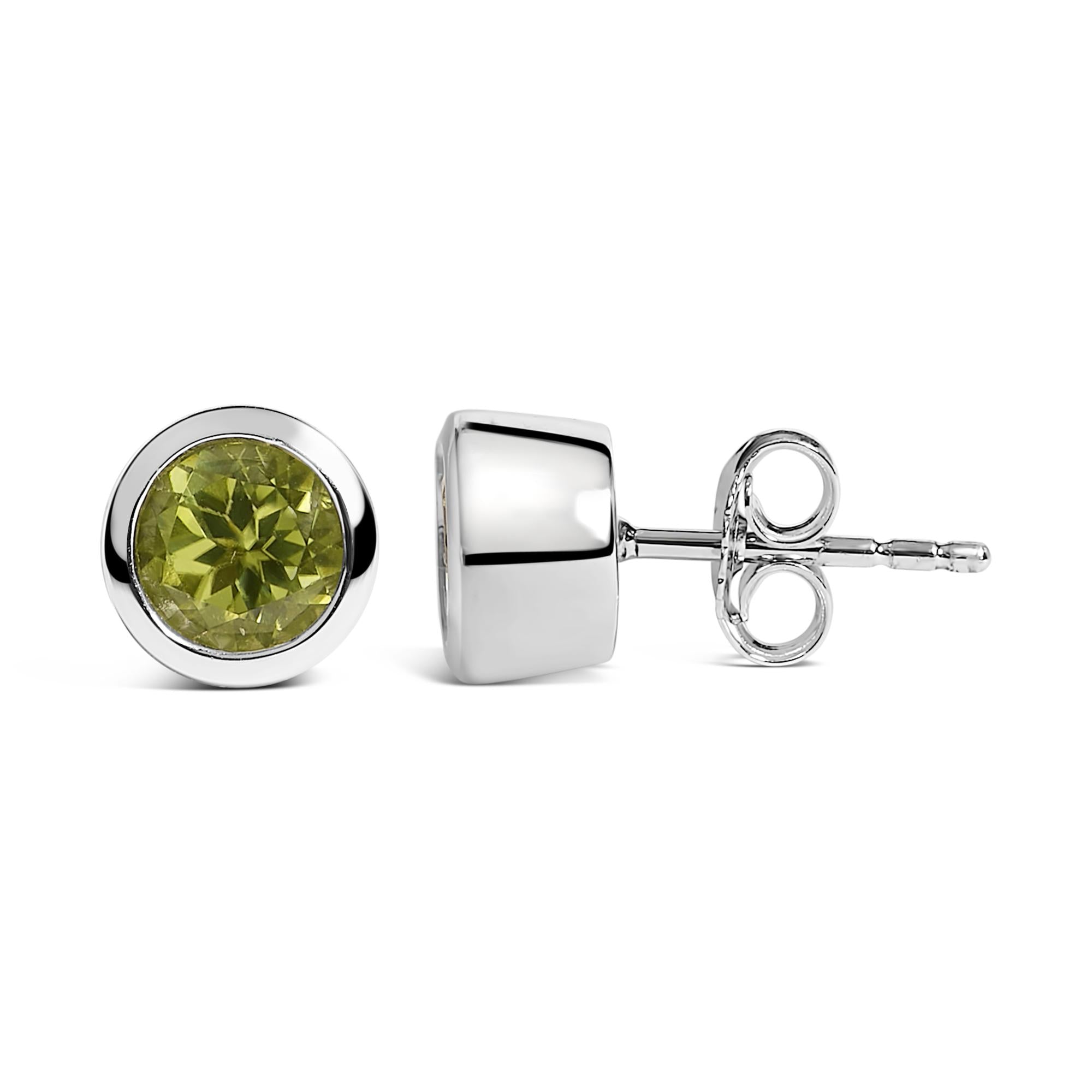 .925 Sterling Silver 6MM Bezel Set Created Gemstone Solitaire Stud Earrings