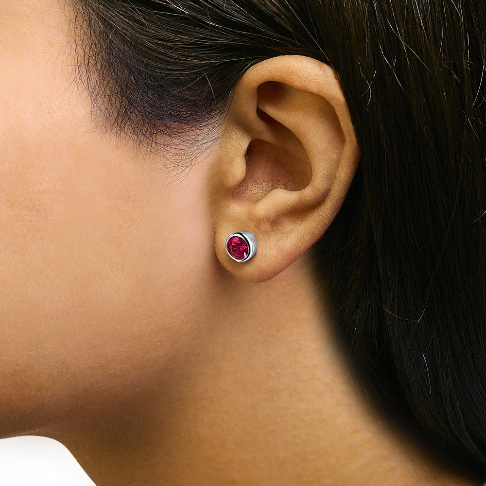 .925 Sterling Silver 6MM Bezel Set Created Gemstone Solitaire Stud Earrings