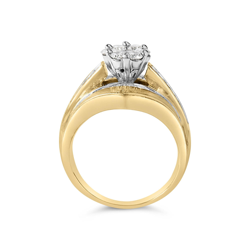 14K Yellow Gold 2-1/3 Cttw Diamond Cluster Channel Set Chevron Shaped Band Engagement Ring & Wedding Band Set (H-I Color, SI1-SI2 Clarity)-