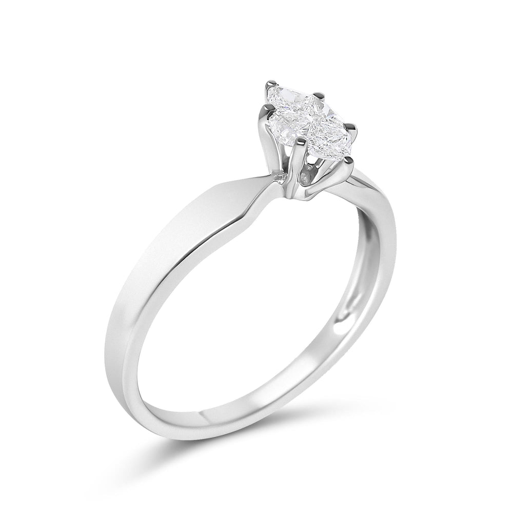 18K White Gold 1/3 Cttw Pie Cut Diamond Solitaire Ring with Tapered Band