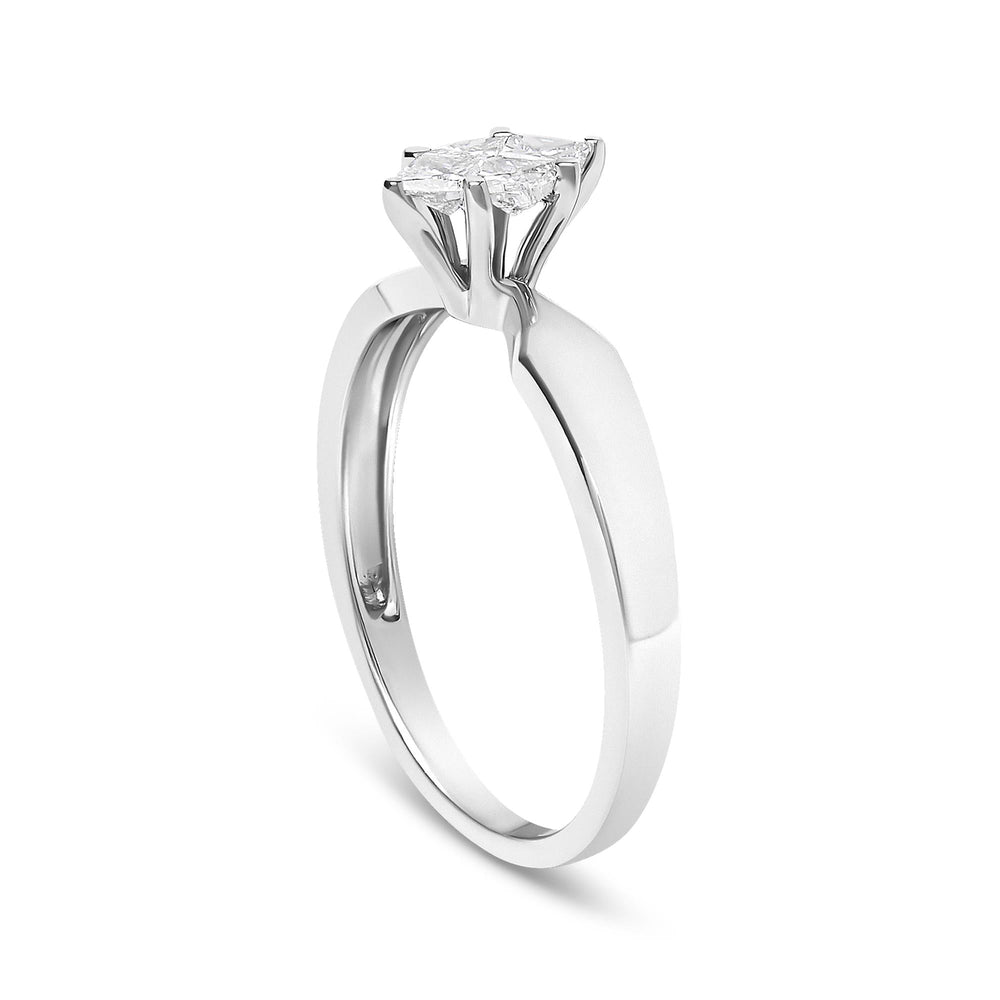 18K White Gold 1/3 Cttw Pie Cut Diamond Solitaire Ring with Tapered Band
