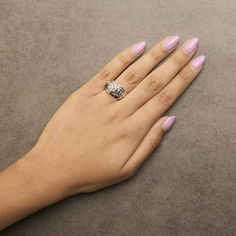 14K White Gold 1.0 Cttw Round and Baguette Diamond Cluster Bridal Set