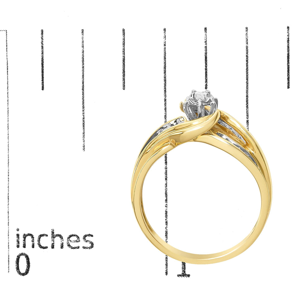 14K Yellow Gold 1/4 Cttw Round Diamond Wave Motif Bypass Ring