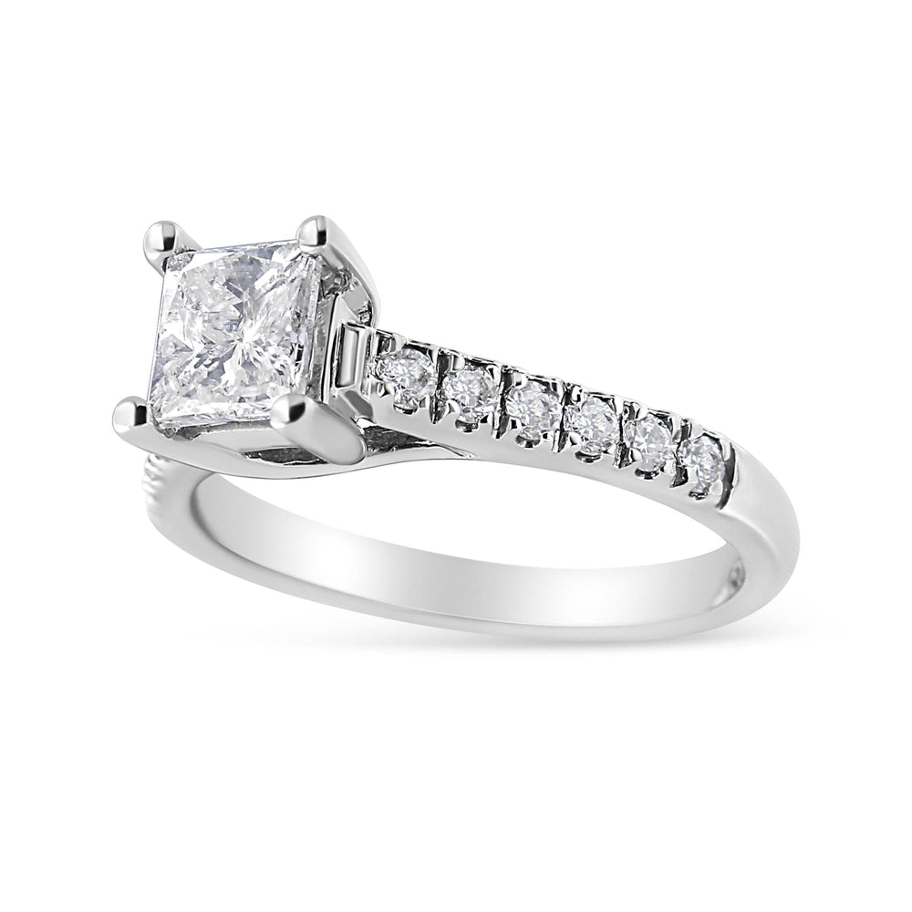 14K White Gold 1 1/5 Cttw 4-Prong Set Princess Diamond Classic Engagement Ring