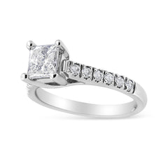 14K White Gold 1 1/5 Cttw 4-Prong Set Princess Diamond Classic Engagement Ring