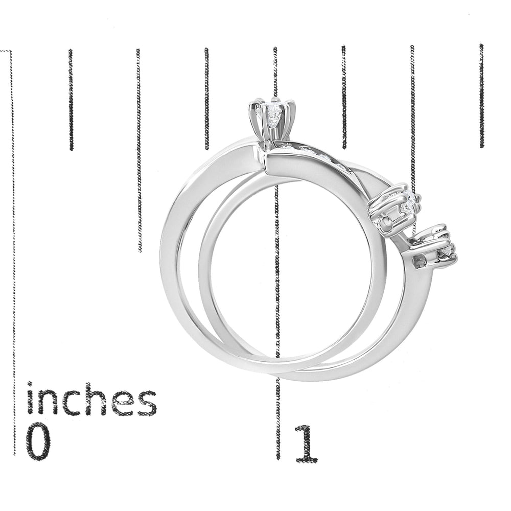 14K White Gold 3/8 Cttw Diamond Swirl Engagement Bridal Ring Set