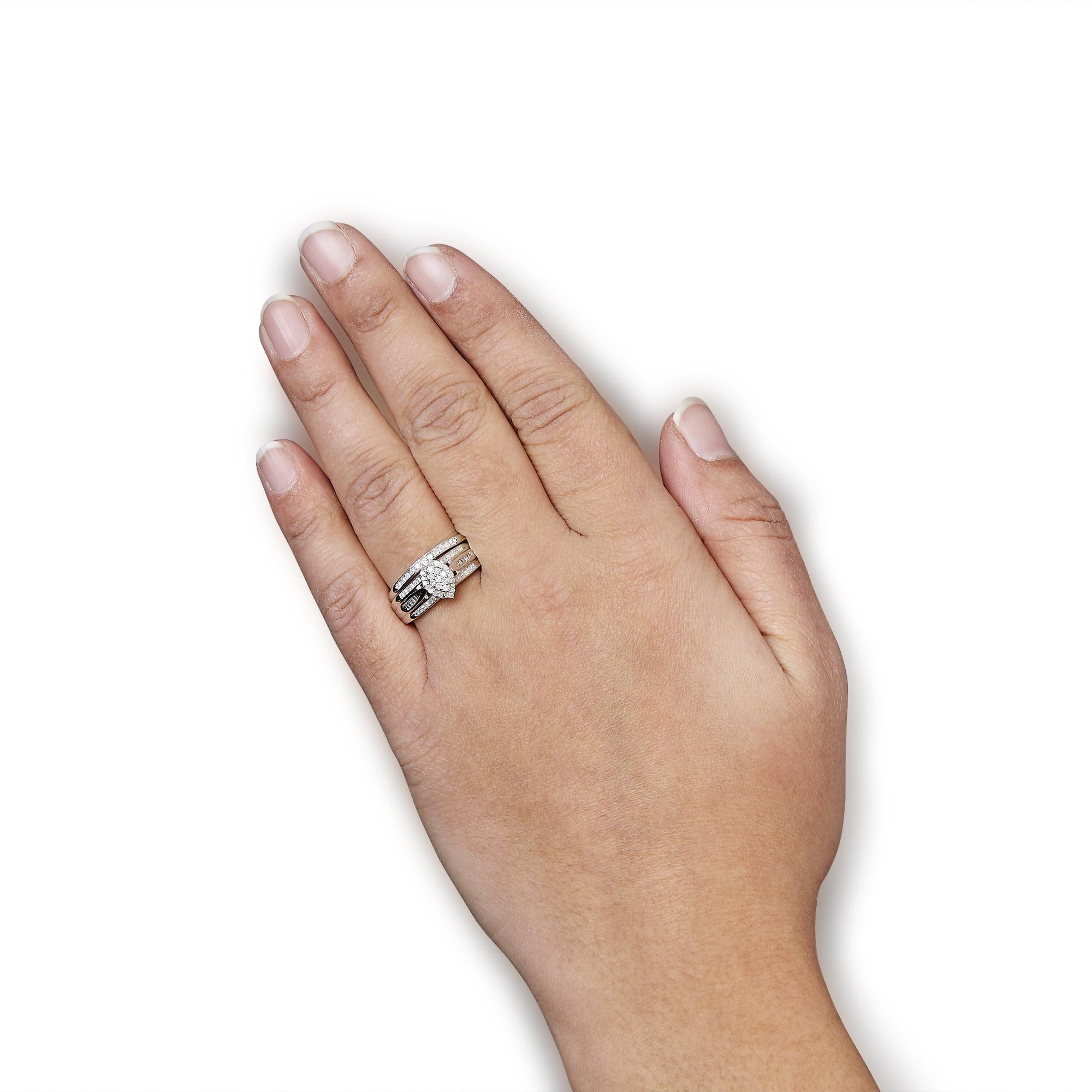 .925 Sterling Silver 1/2 Cttw Round and Baguette-Cut Diamond Engagement Bridal Set (I-J Color, I1-I2 Clarity)