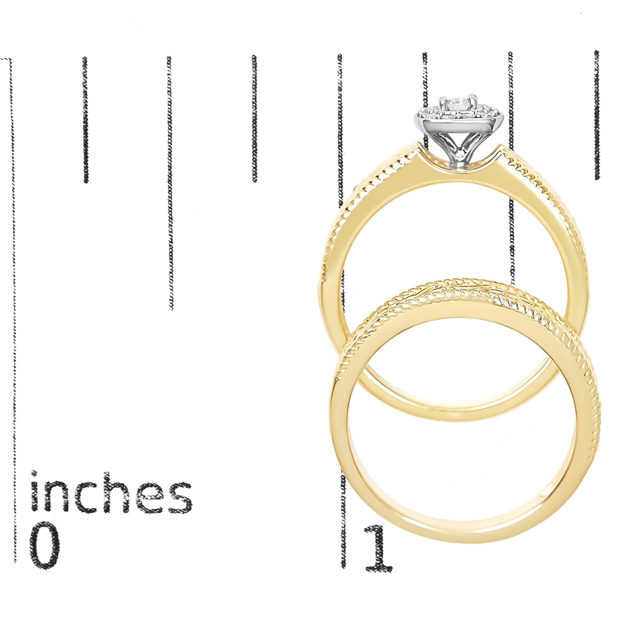14K Yellow Gold Plated .925 Sterling Silver 1/5 Cttw Diamond Halo and Milgrain Finish Engagement Ring Bridal Set (I-J Color I3 Clarity)