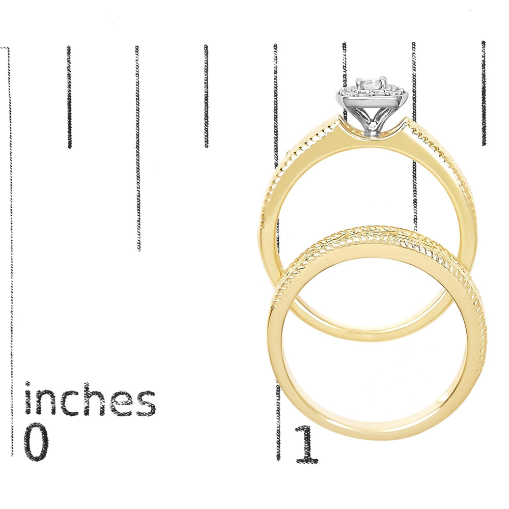 14K Yellow Gold Plated .925 Sterling Silver 1/5 Cttw Diamond Halo and Milgrain Finish Engagement Ring Bridal Set (I-J Color I3 Clarity)