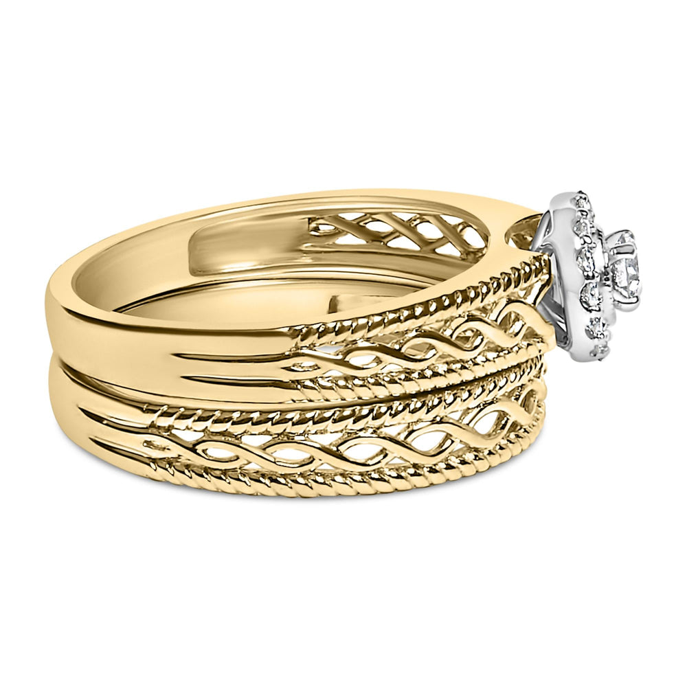 14K Yellow Gold Plated .925 Sterling Silver 1/5 Cttw Diamond Halo Engagement Ring and Wedding Band Set (I-J Color, I3 Clarity)
