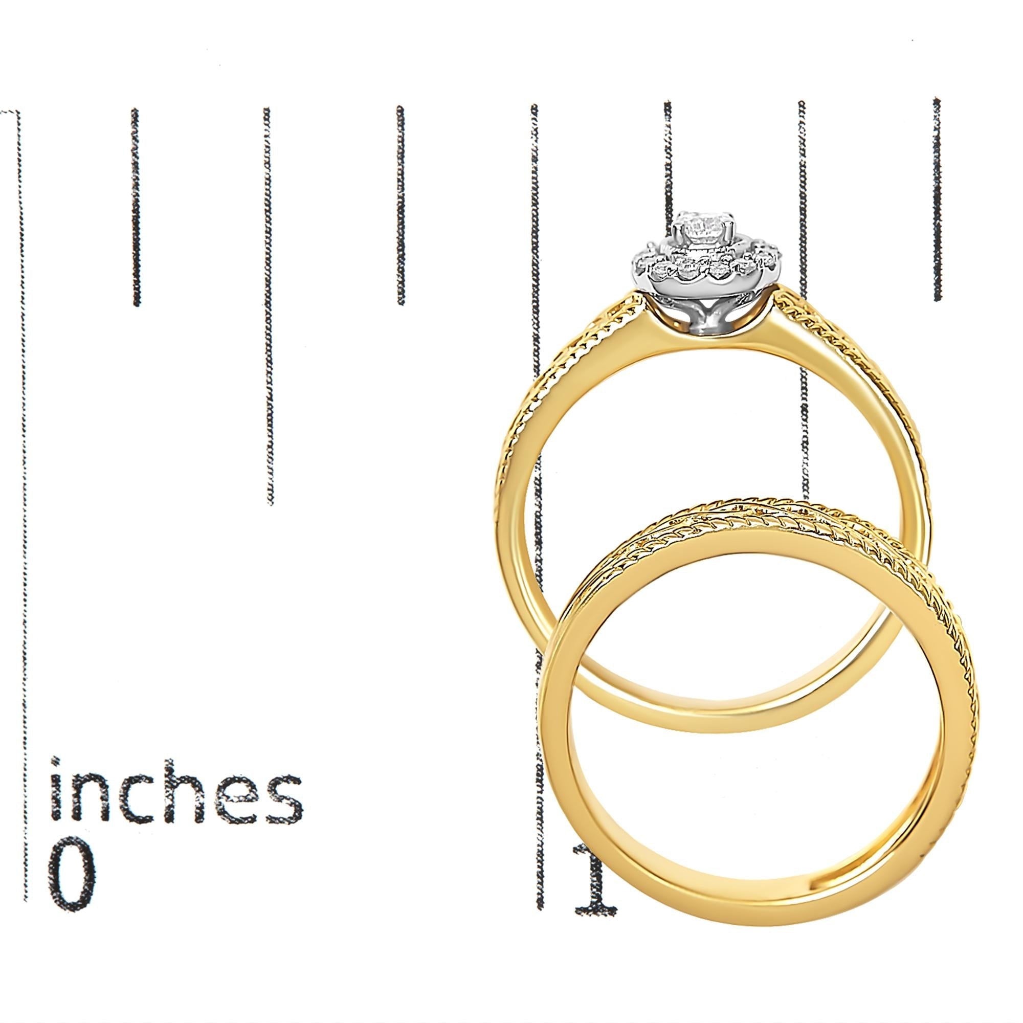 14K Yellow Gold Plated .925 Sterling Silver 1/5 Cttw Diamond Halo Engagement Ring and Wedding Band Set (I-J Color, I3 Clarity)
