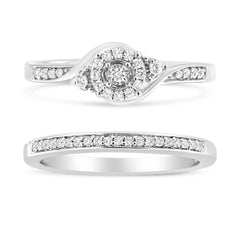 .925 Sterling Silver 1/4 Cttw Diamond Halo and Swirl Engagement Ring and Wedding Band Set (I-J Color, I3 Clarity)