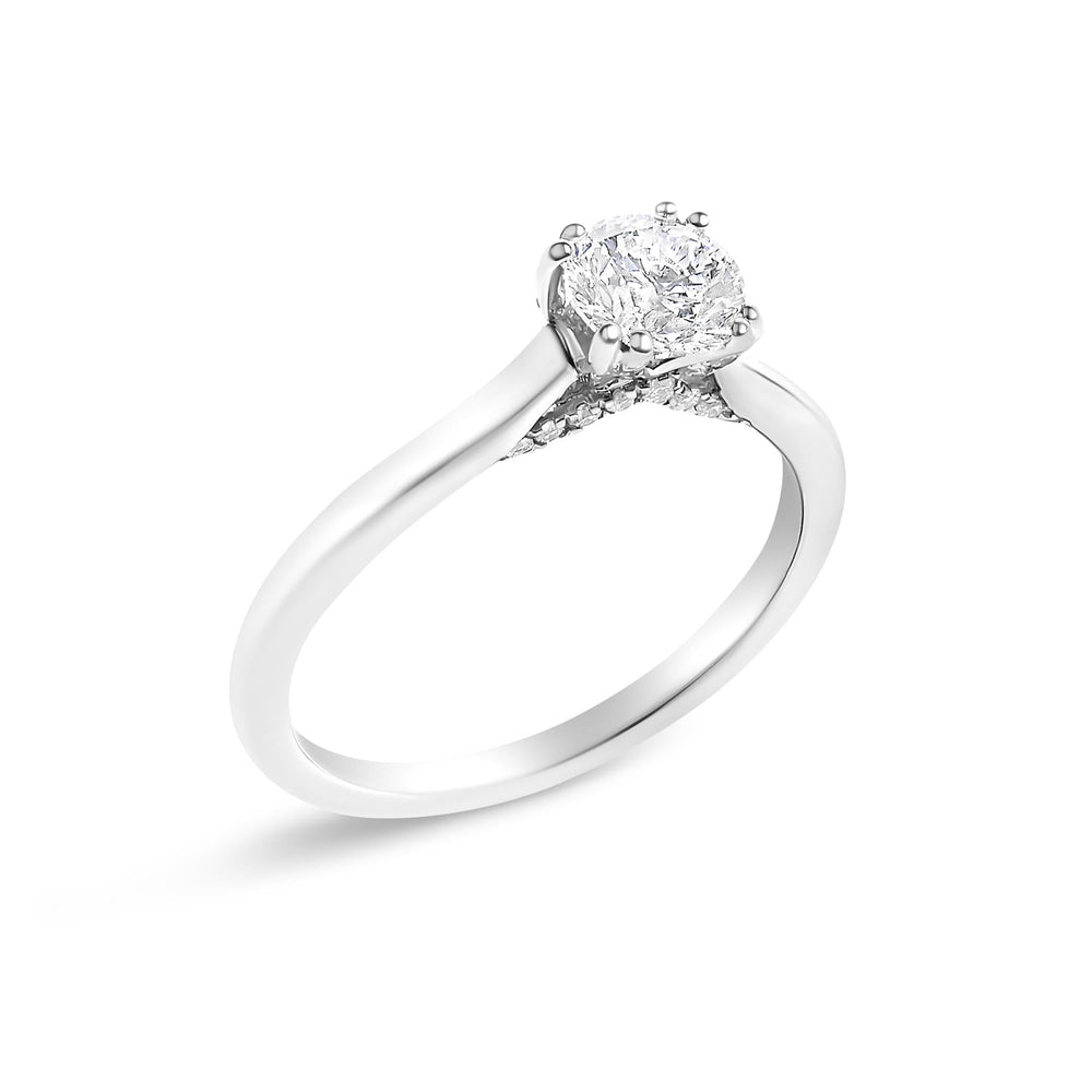 14K White Gold 7/8 Cttw Lab Grown Diamond Solitaire Cathedral Style Engagement Ring (F-G Color, VS1-VS2 Clarity)