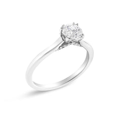 14K White Gold 7/8 Cttw Lab Grown Diamond Solitaire Cathedral Style Engagement Ring (F-G Color, VS1-VS2 Clarity)