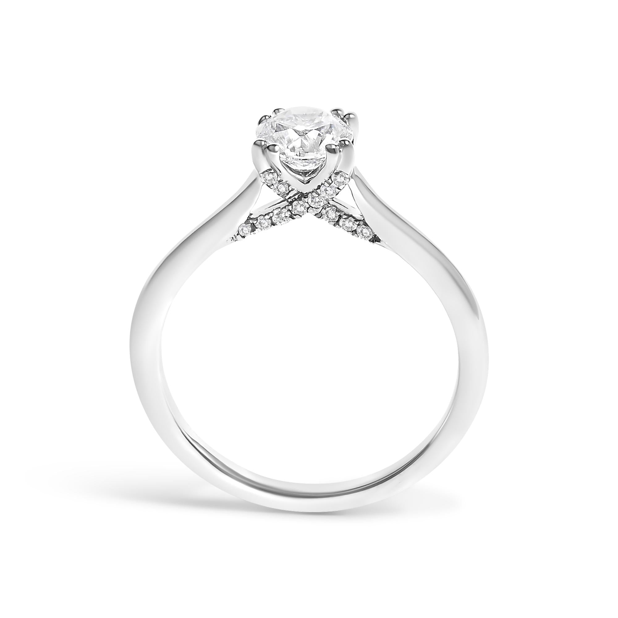 14K White Gold 7/8 Cttw Lab Grown Diamond Solitaire Cathedral Style Engagement Ring (F-G Color, VS1-VS2 Clarity)