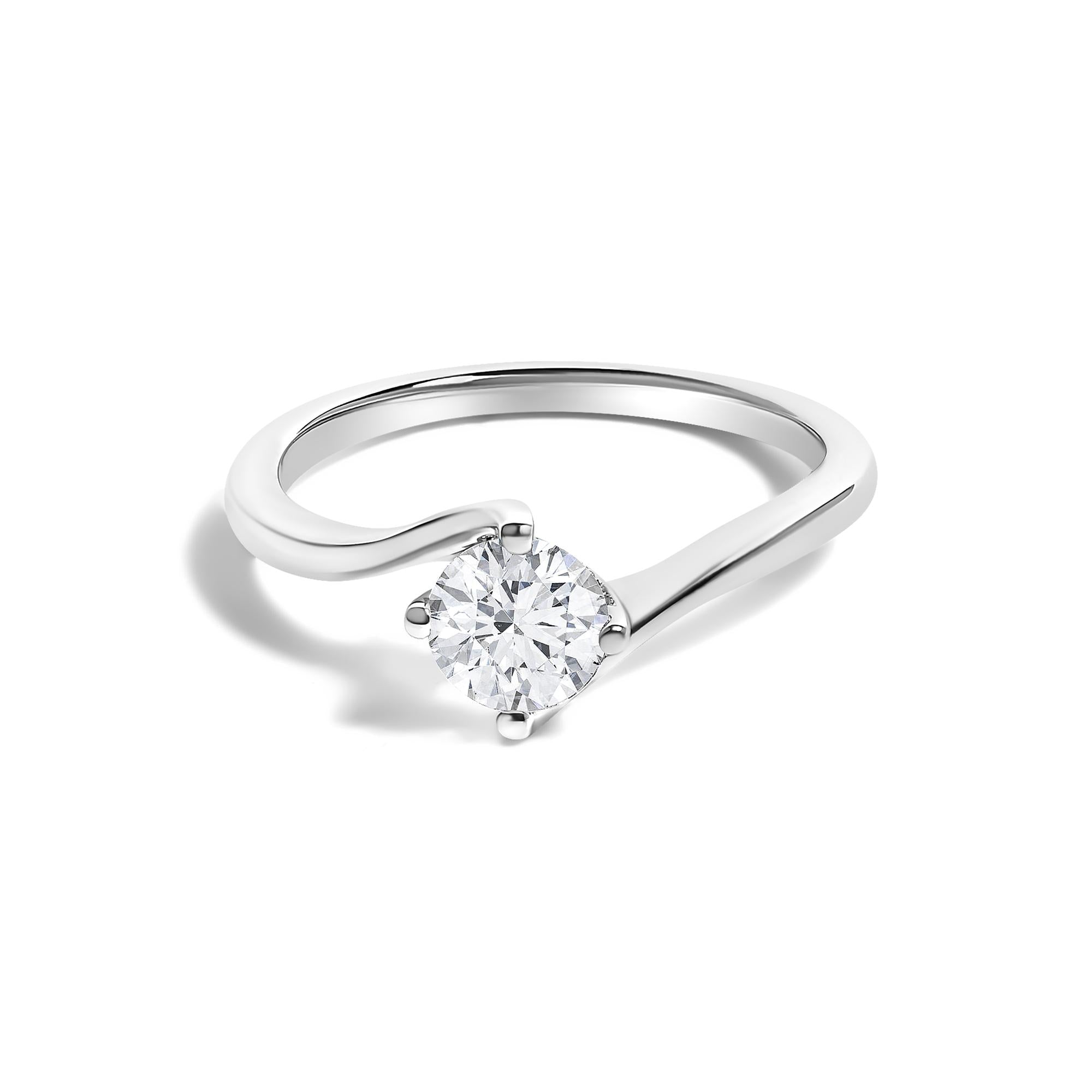 14K White Gold 4/5 Cttw Round Lab Grown Diamond Bypass Solitaire Engagement Ring (F-G Color, VS1-VS2 Clarity)