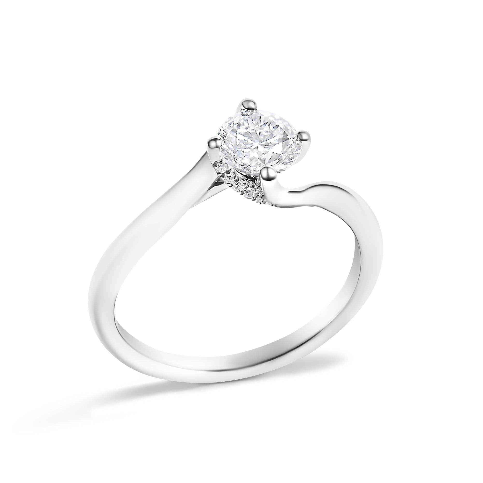 14K White Gold 4/5 Cttw Round Lab Grown Diamond Bypass Solitaire Engagement Ring (F-G Color, VS1-VS2 Clarity)