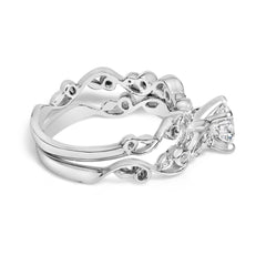 14K White Gold Lab Grown Diamond 1.0 Cttw Vintage Style Engagement Ring and Band Set