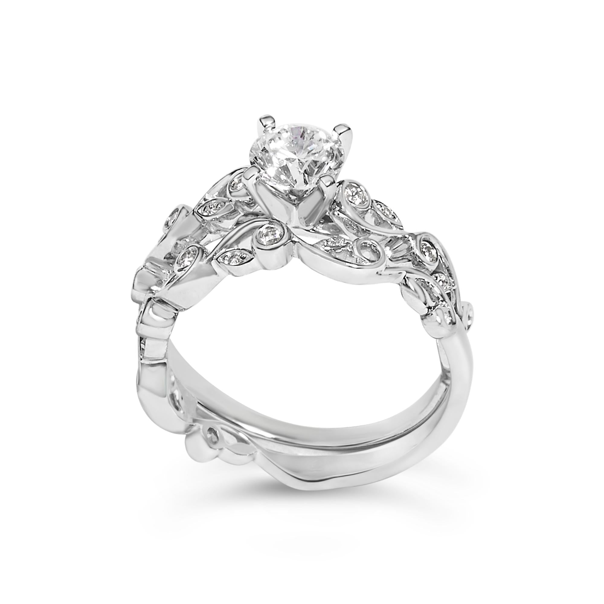 14K White Gold Lab Grown Diamond 1.0 Cttw Vintage Style Engagement Ring and Band Set