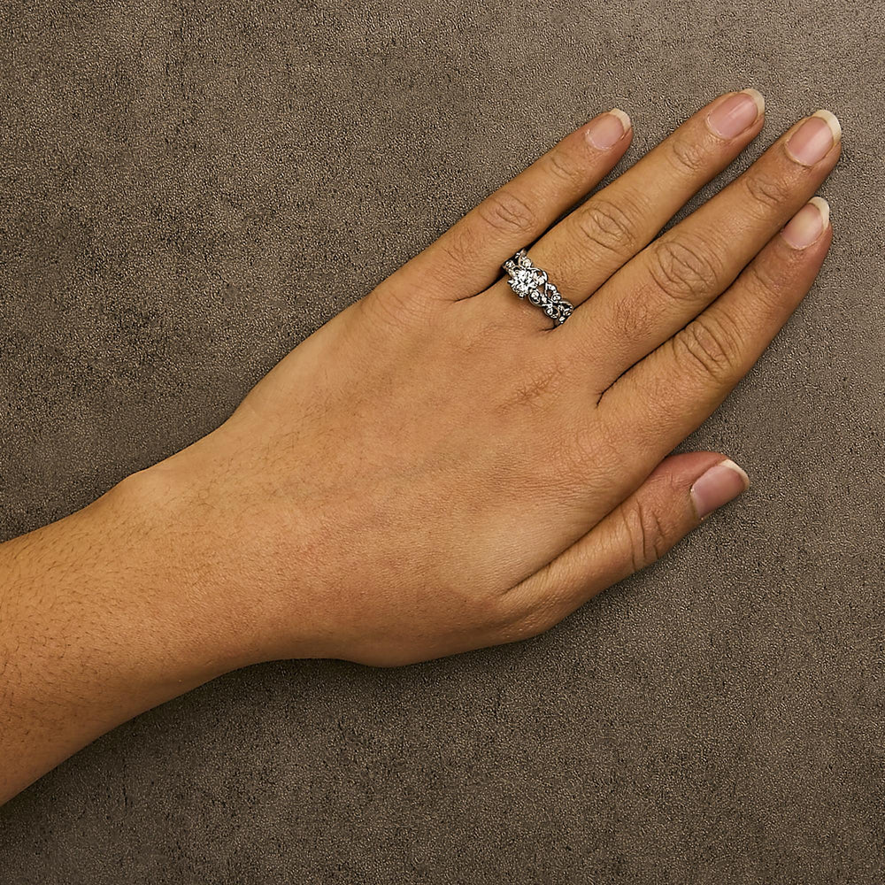 14K White Gold Lab Grown Diamond 1.0 Cttw Vintage Style Engagement Ring and Band Set