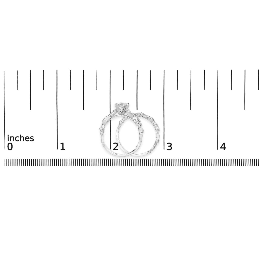 14K White Gold Lab Grown Diamond 1.0 Cttw Vintage Style Engagement Ring and Band Set
