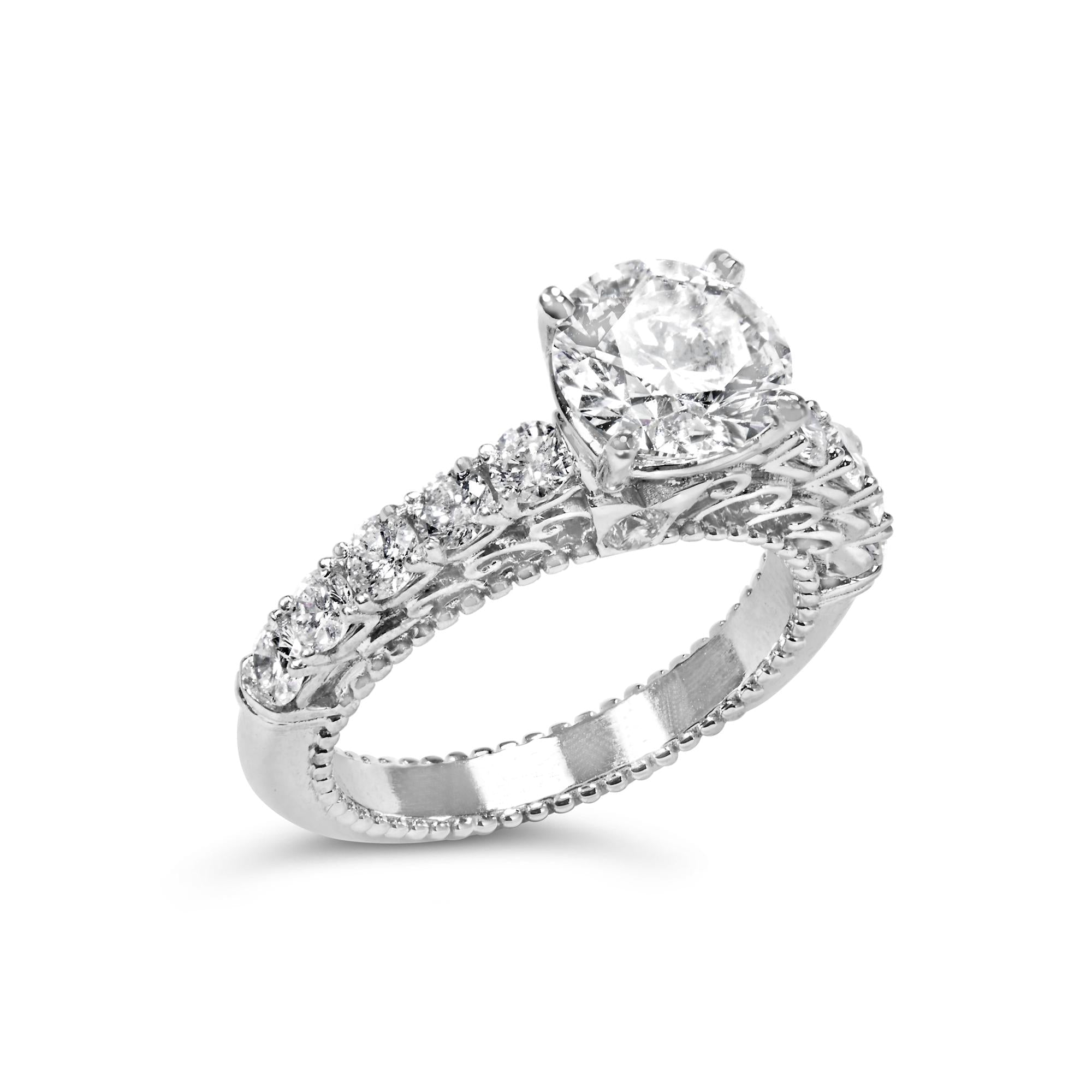14K White Gold 3 1/5 Cttw Lab Grown Diamond Vintage Style Engagement Ring