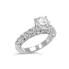 14K White Gold 3 1/5 Cttw Lab Grown Diamond Vintage Style Engagement Ring