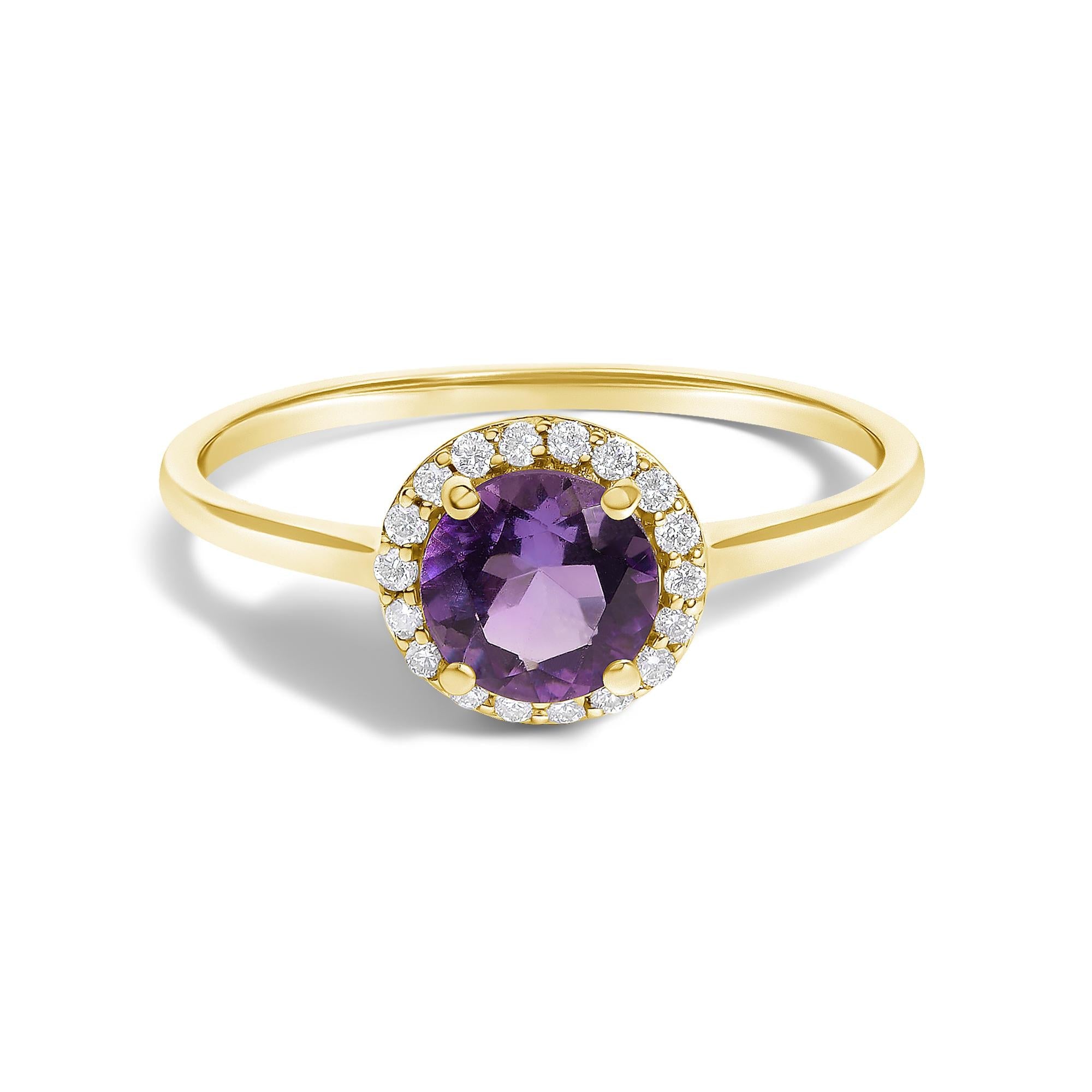 10K Gold Gemstone and 1/10 Cttw Diamond Halo Ring