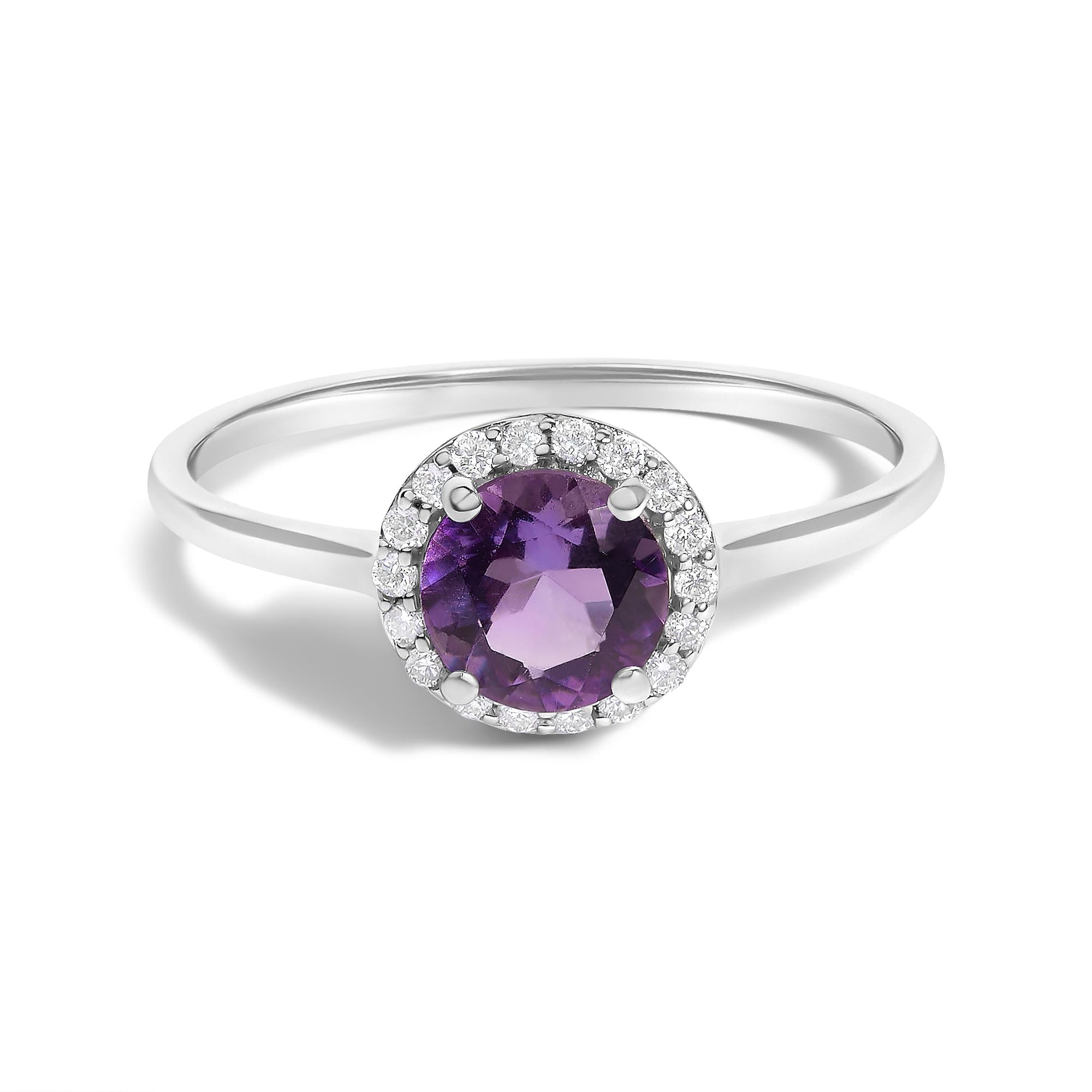 10K Gold Gemstone and 1/10 Cttw Diamond Halo Ring