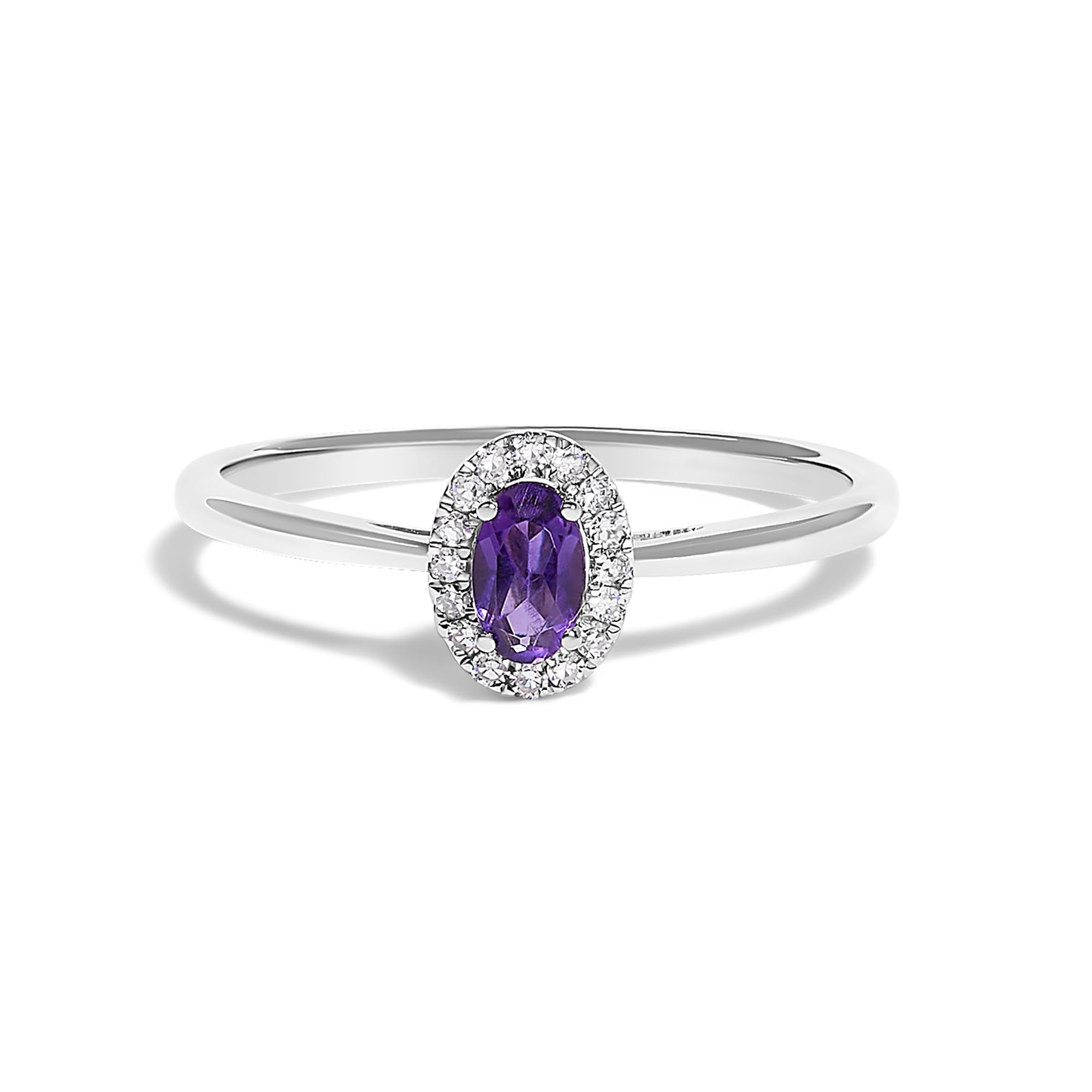 10K White Gold 5X3MM Oval Birthstone and Diamond Accent Halo Ring